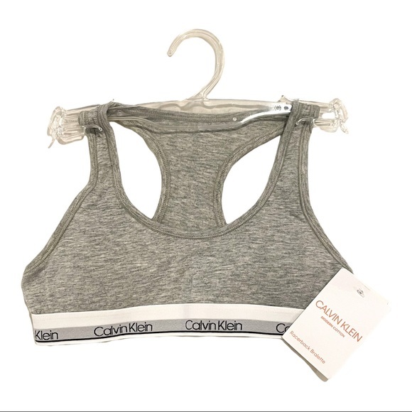 CALVIN KLEIN Girls Modern Cotton Racerback Cropped Bra - SMALL - Picture 2 of 2